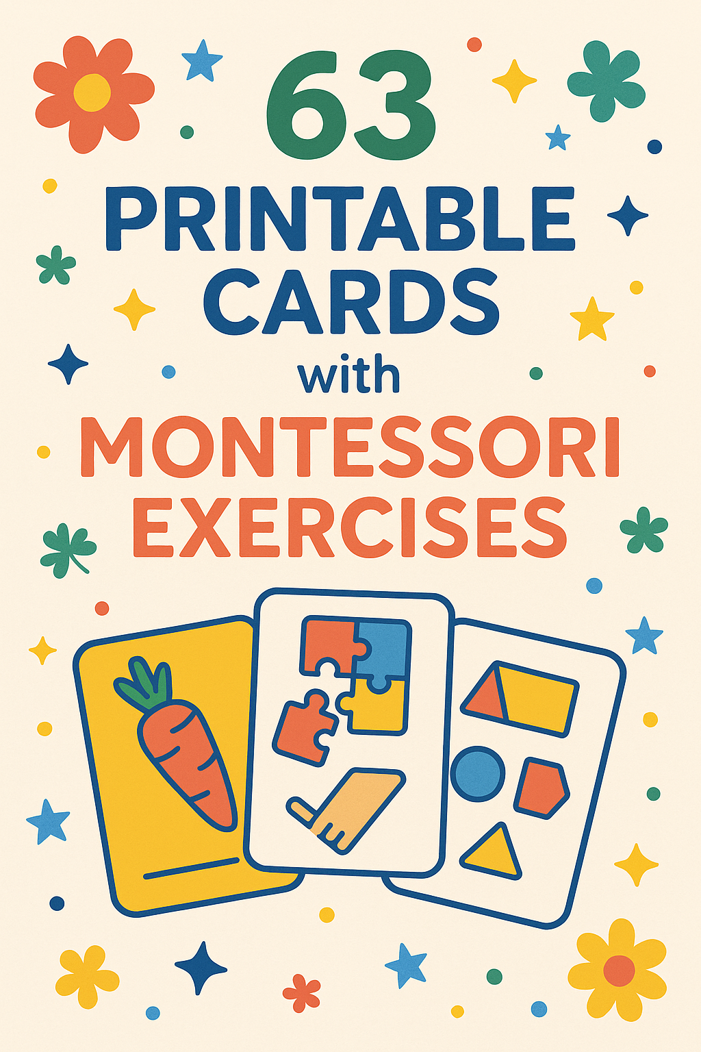63 Printable Cards with Montessori Exercises